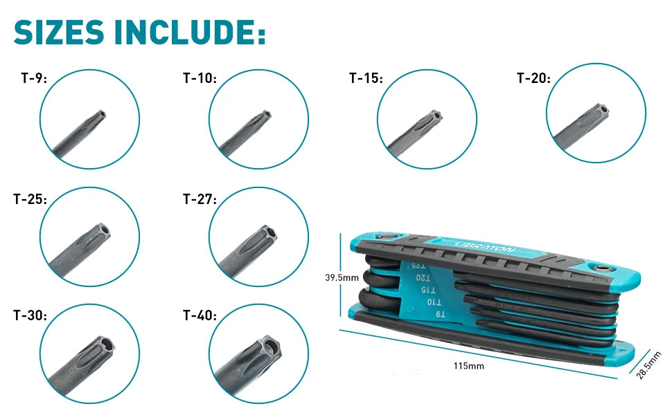 LIBRATON 8 in 1 Folding Allen Wrench Set Metric Allen Key Set Tool Or Folding Tamper Proof Torx Key Set Portable Star Wrench Kit