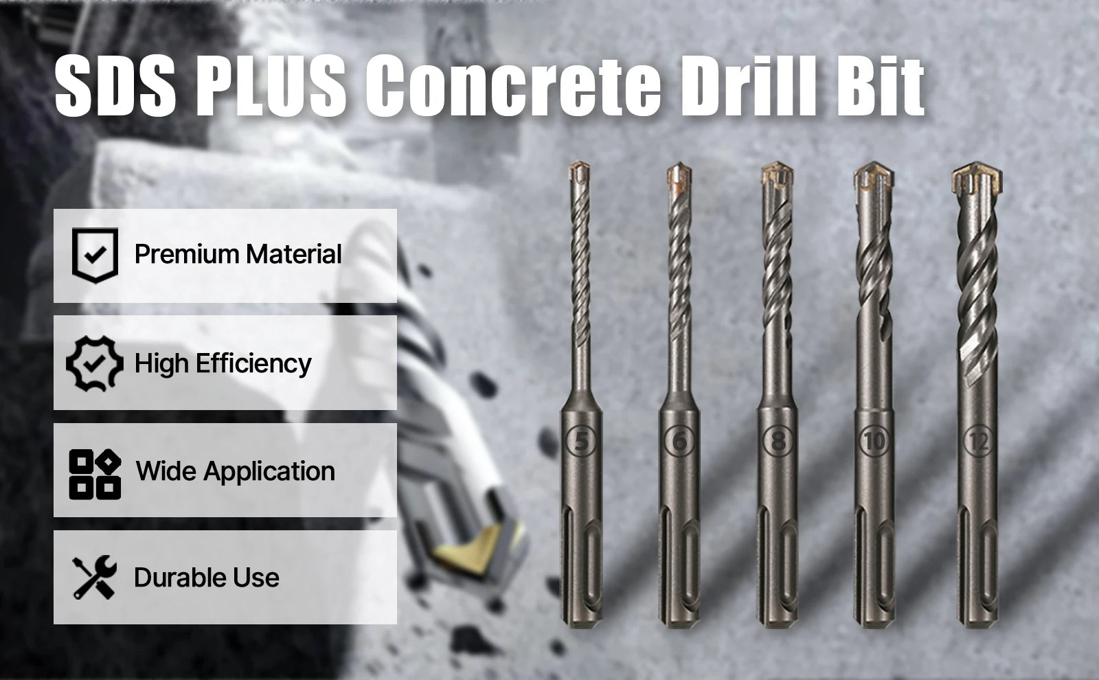 5Pcs/Set SDS PLUS Shank 5/6/8/10/12mm Concrete Impact Hammer Masonry Carbide Drill Bit 110mm Length For Cement Brick Block Wall