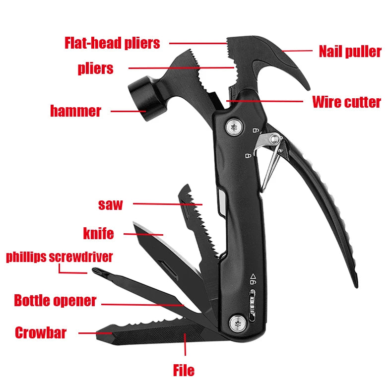 Multi-functional claw hammer, multi-purpose mini hammer, outdoor camping and mountaineering tools, multi-tool pliers, men's gift