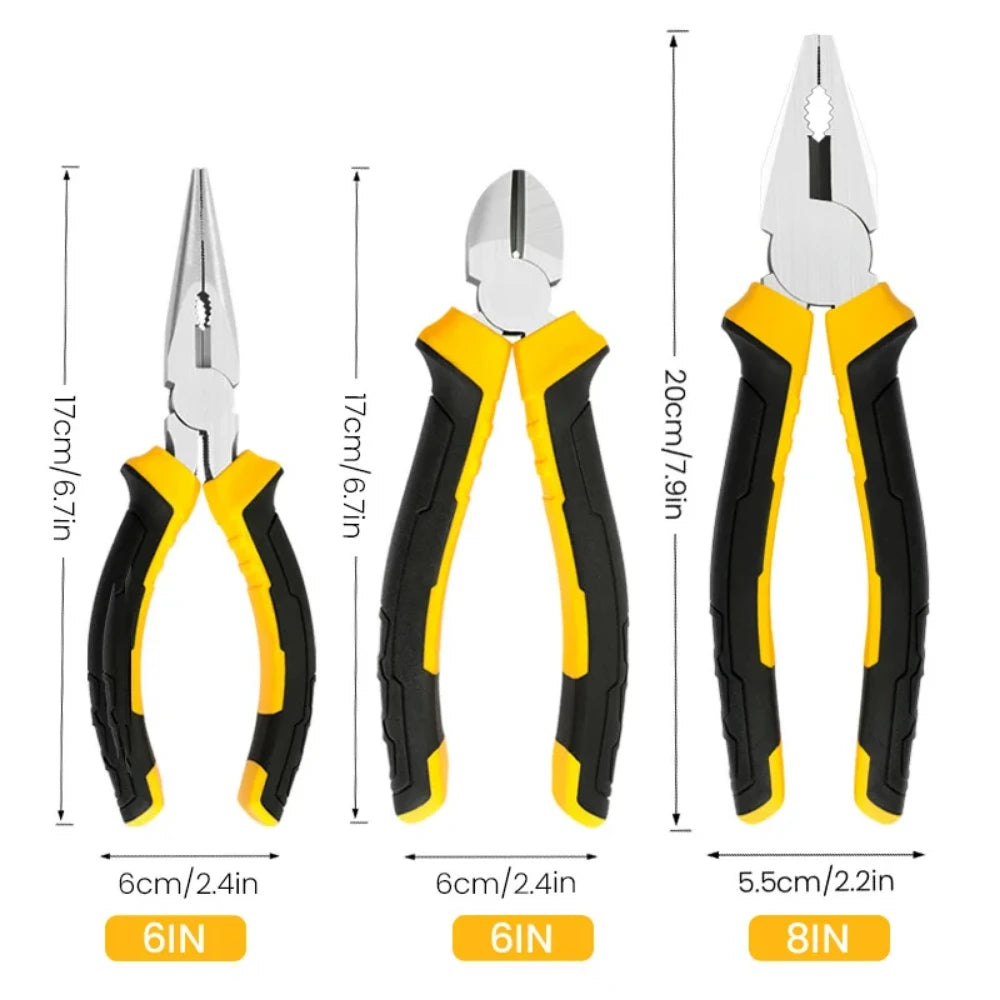 3 Types Of Pliers,Including 8-Inch Wire Pliers,6-Inch Pointed Nose Pliers, And Diagonal Pliers Suitable For Household Use