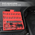 FOCSE 46 Pieces 1/4 Inch Drive Socket Ratchet Wrench Set, With Bit Socket Set, Metric And Extension Bar For Auto Repairing