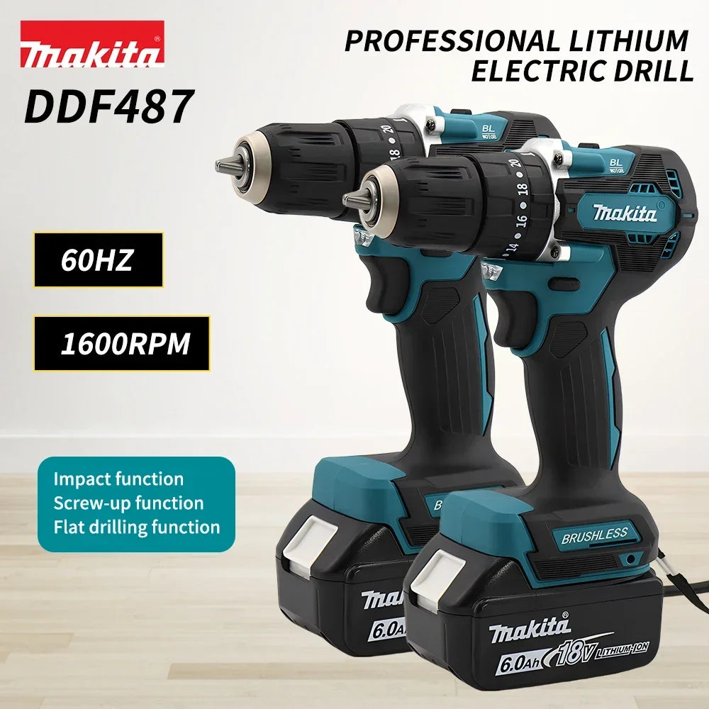 🔋🔋Original Makita DDF487 Cordless Driver Drill Brushless Electric Impact Screwdriver Rechargeable Power Tool 18V With battery