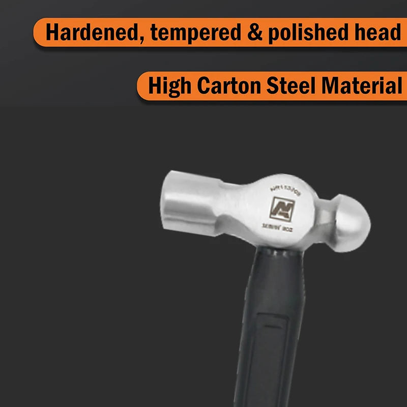 AMR Ball Peen Hammer Forged Fine Grain Steel Head  Ergonomic Rubber Cusion Grip Fiber Glass Shock Absorbing  Blacksmith Hammer