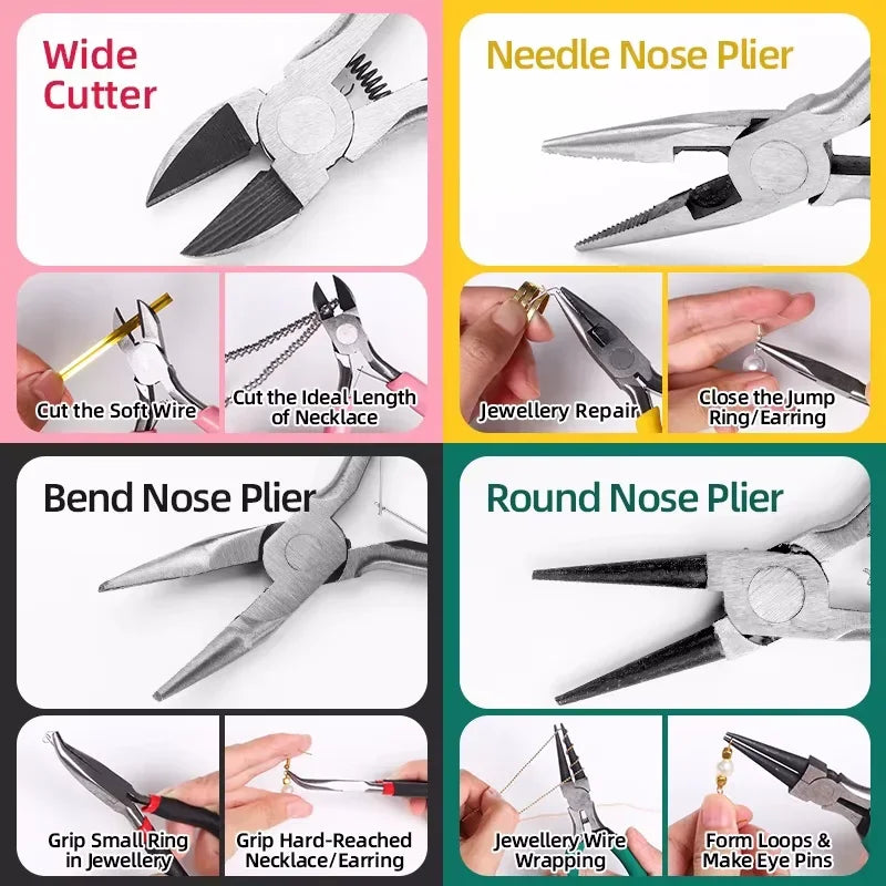 3Pcs Jewelry Pliers Set Includes Needle Nose Pliers, Round Nose Pliers, Wire Cutters for Jewelry Beading Repair Making Supplies