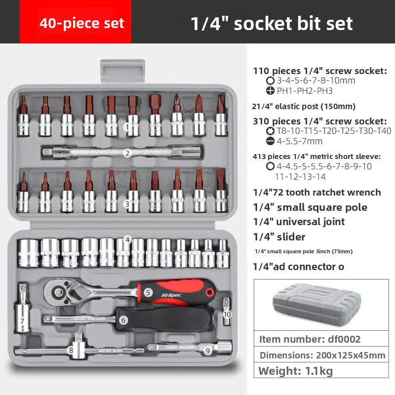 13-48pcs Socket Set Wrench Auto Repair Tool Mixed Tool Set Hand Tool Kit with Plastic Toolbox Storage Case for Home Garage
