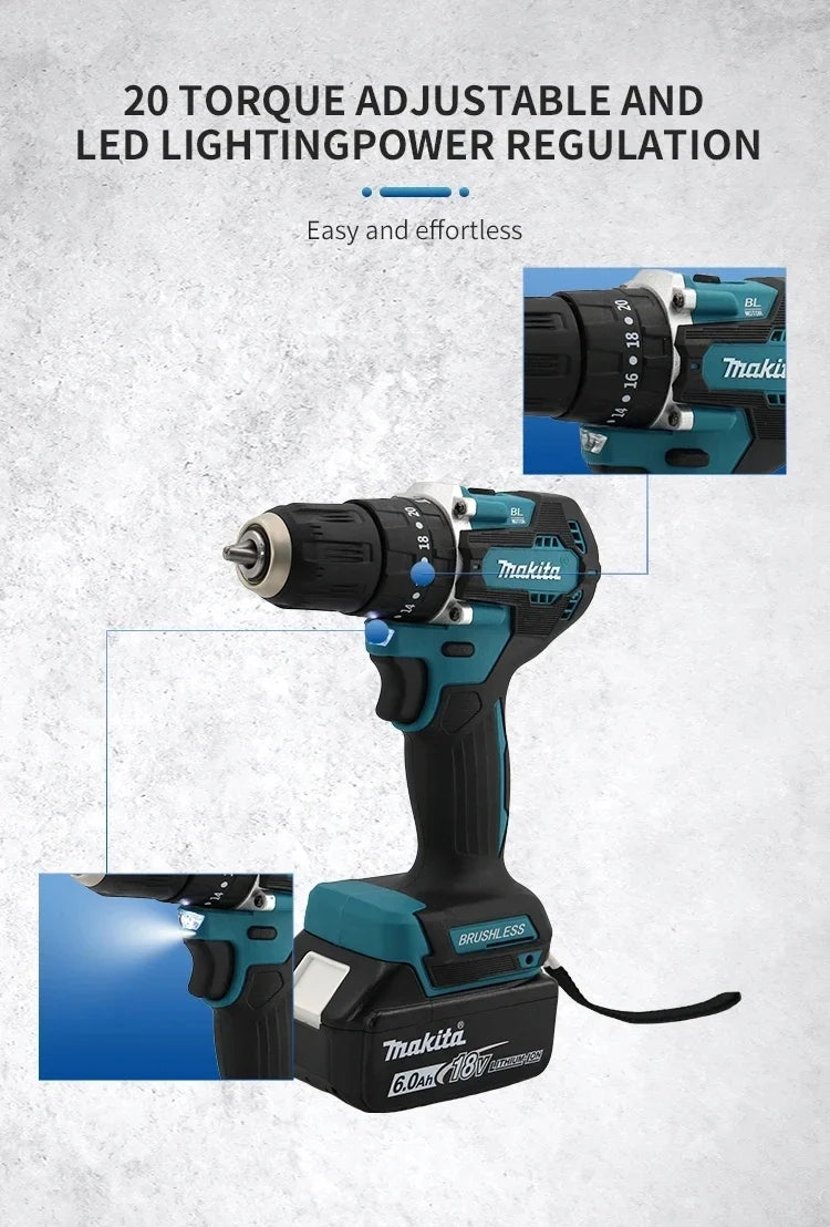 🔋🔋Original Makita DDF487 Cordless Driver Drill Brushless Electric Impact Screwdriver Rechargeable Power Tool 18V With battery