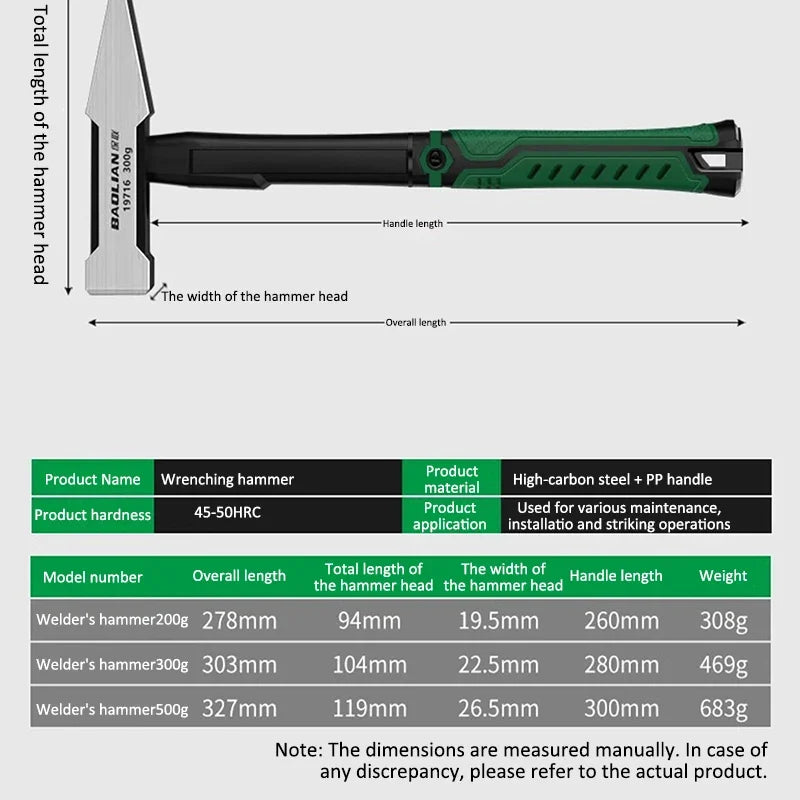 1Pc Flat Head Hammer High-carbon Steel Fitter Hammer 200G/300G/500G Plastic Coated Duckbill Hammer Hardware Tools Building Decor