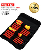 10Pcs Interchangeable Blade VDE Insulated Screwdriver Set with Case Magnetic 500V Home and Professional Use Electricians Tools
