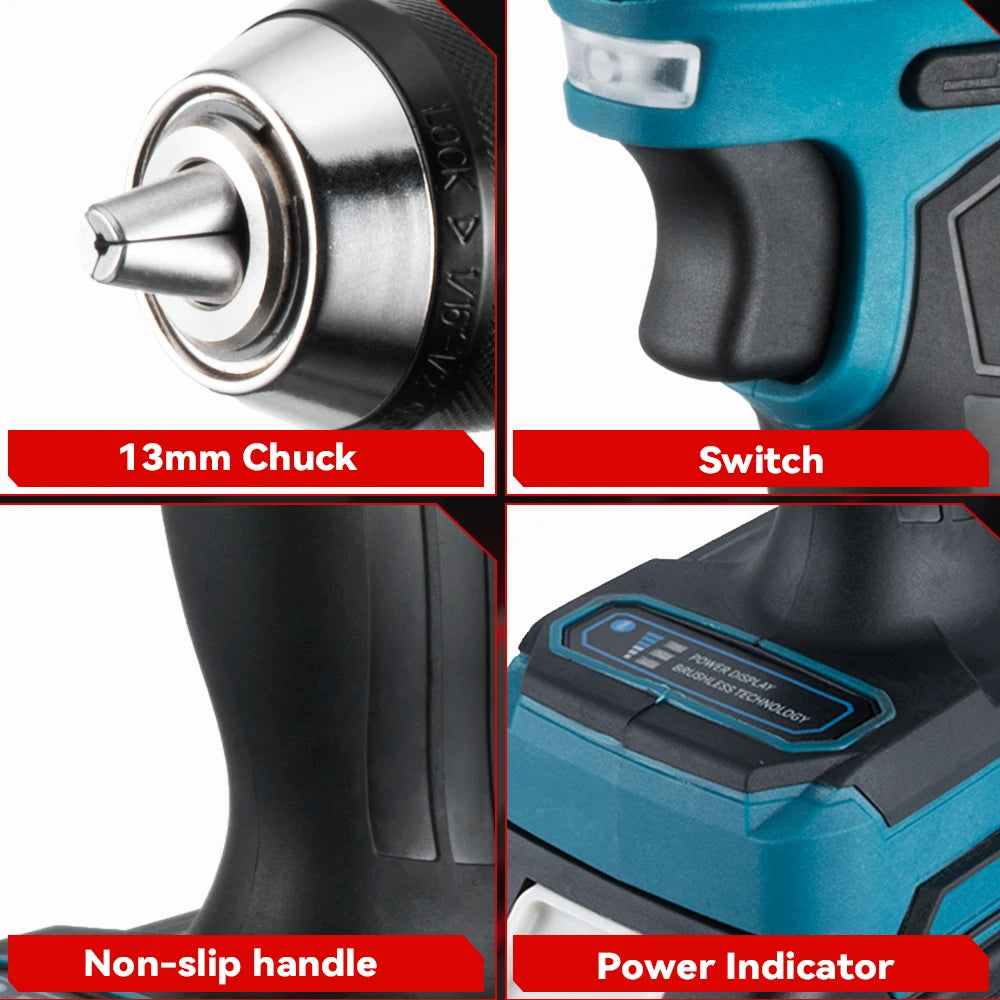 ONEVAN 13MM 650N.M Brushless Electric Impact Drill 20+3 Torque Electric Hammer Drill Power Tool For Makita 18V Battery Pin