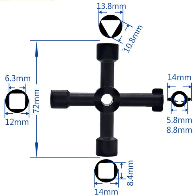 Key Wrench Cross Switch Alloy Universal Square Wrench Tool for Elevator Electrical Cupboard Box Cabinet socket wrench