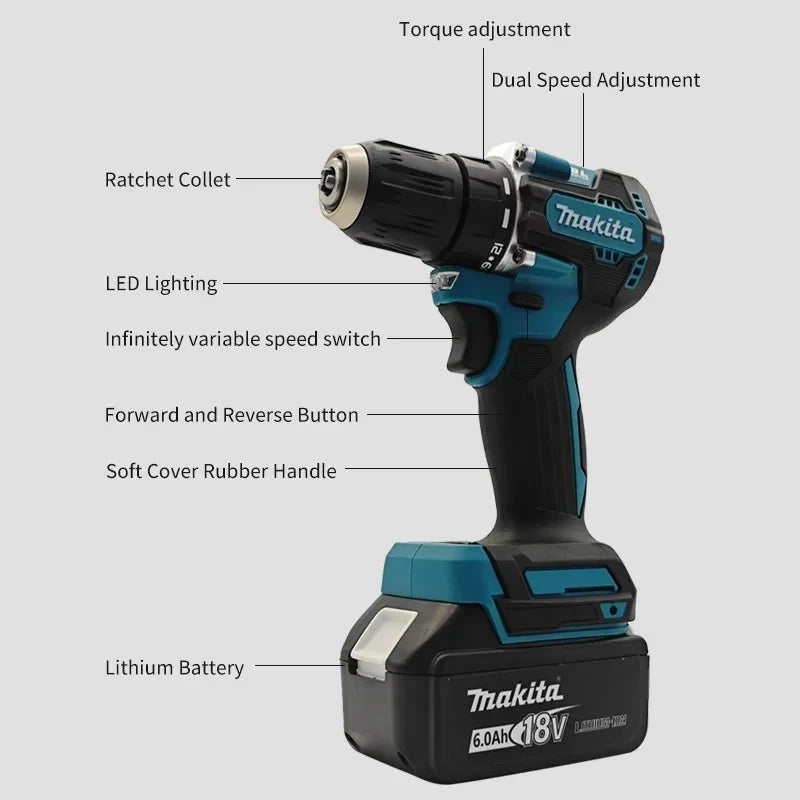 Makita Original. DDF487 Cordless Driver Drill Brushless Electric Impact Screwdriver Rechargeable Power Tool 18V