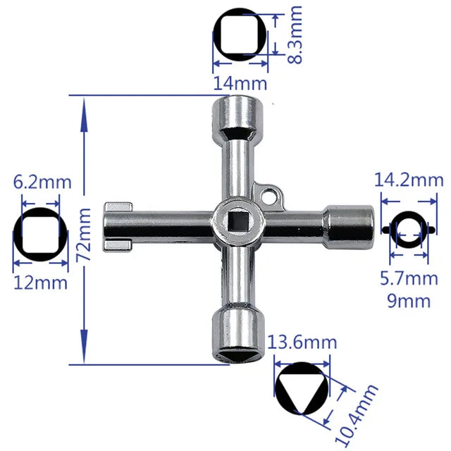 Key Wrench Cross Switch Alloy Universal Square Wrench Tool for Elevator Electrical Cupboard Box Cabinet socket wrench