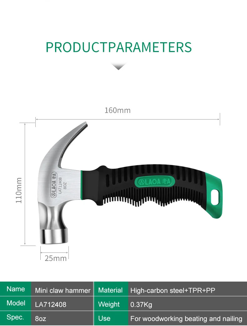 LAOA Mini Claw Hammer 8OZ Nail Hammer Tool Steel Woodworking Striking and Electronic Tools