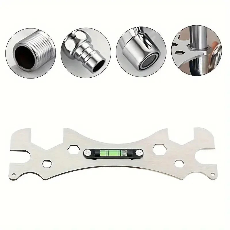 Multifunctional Stainless Steel Bathroom Wrench Tool Shower Installation Hexagonal Level Faucet  Angle Ruler Distance  Measuring