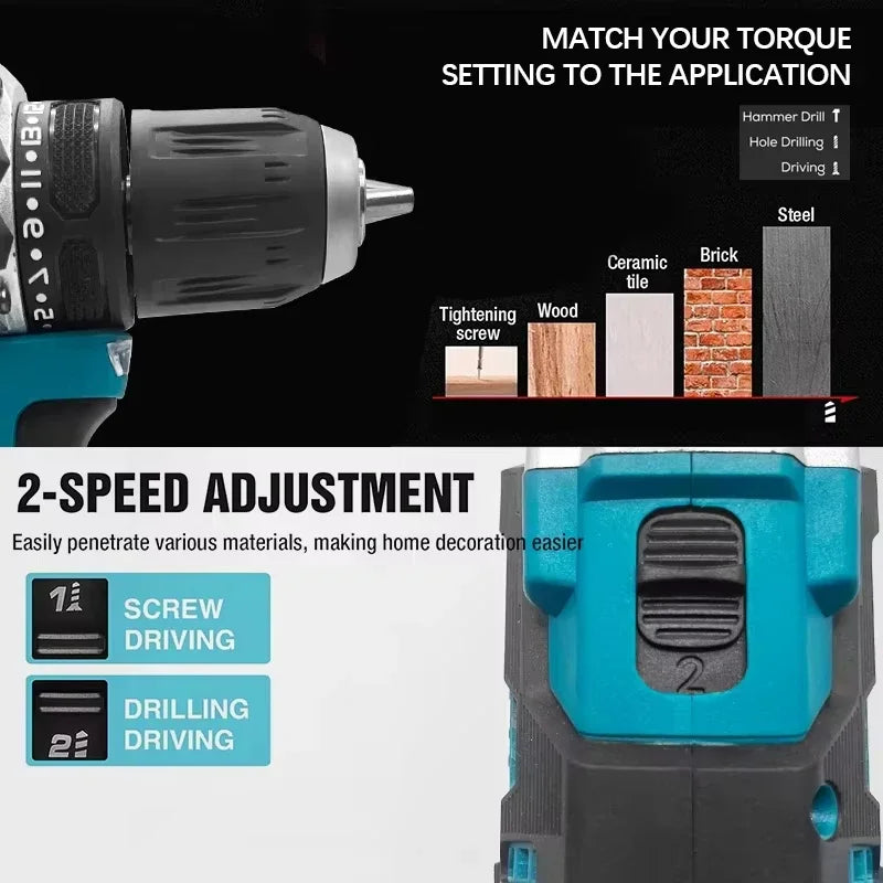 Makita 18V Battery DDF487 10MM Screwdriver Brushless Electric Drill Impact Drill Of Decoration Team Power Tools For Makita