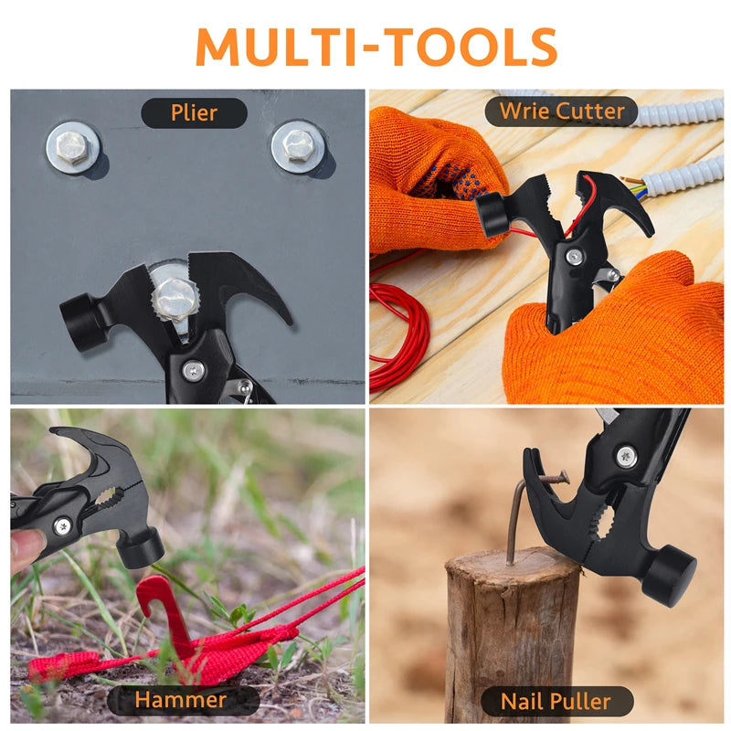 Unique Birthday Gifts for Men, Christmas Gifts, Father's Day Gifts, Camping Gear, 12-in-1 Multi-Functional Tool Hammer.
