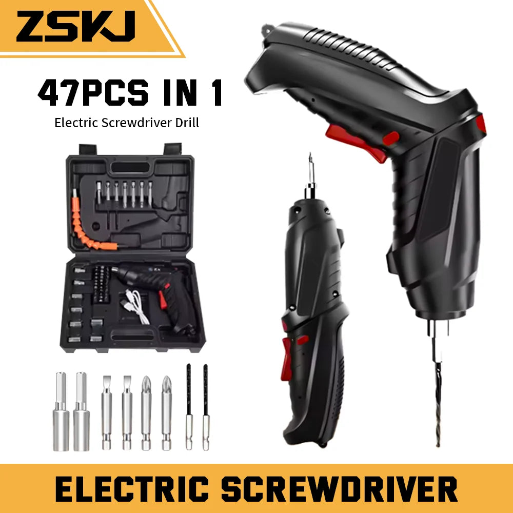 ZSKJ 3.6V Cordless Electric Screwdriver Kit Rechargeable 500mAh Lithium Battery Screwdriver Drill Kit Folding Home Power Tools