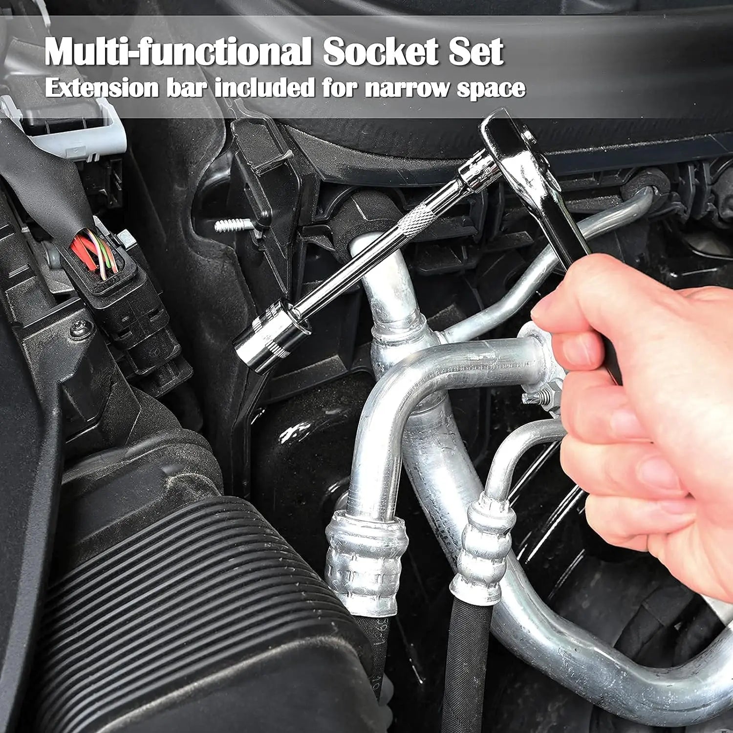 FOCSE 46 Pieces 1/4 Inch Drive Socket Ratchet Wrench Set, With Bit Socket Set, Metric And Extension Bar For Auto Repairing